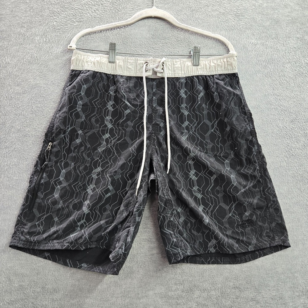 The North Face Men Board Shorts S/P Black Geometric‎ Nylon Drawstring